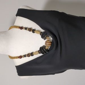 Vintage Eclectic Wood Beaded Necklace
